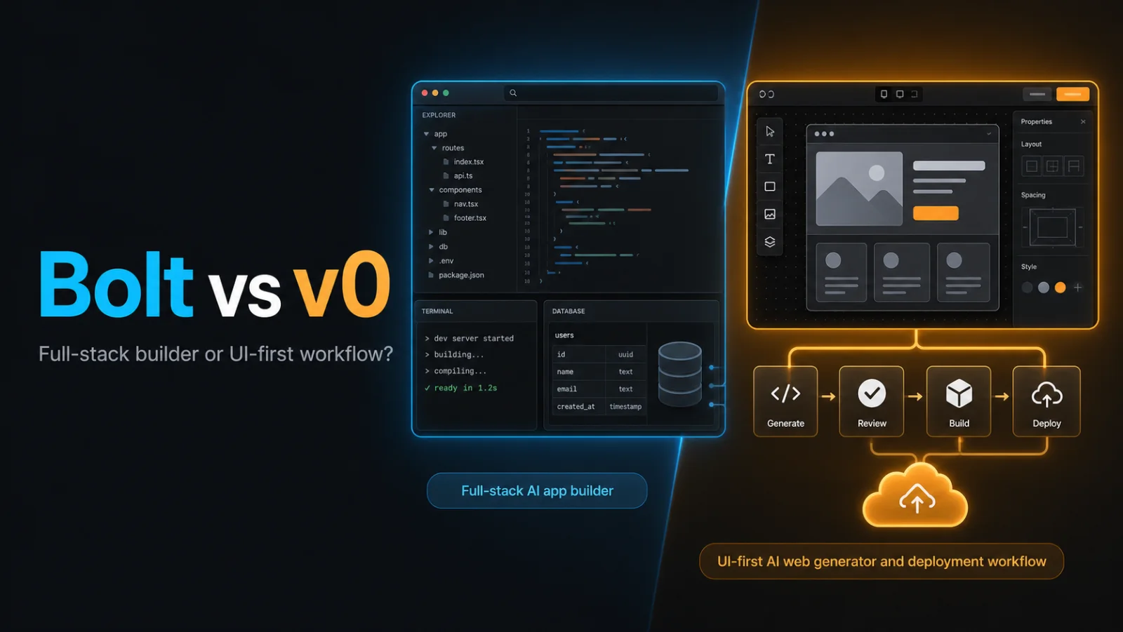 Bolt vs v0: Full-Stack AI App Builder or UI-First Development Workflow?