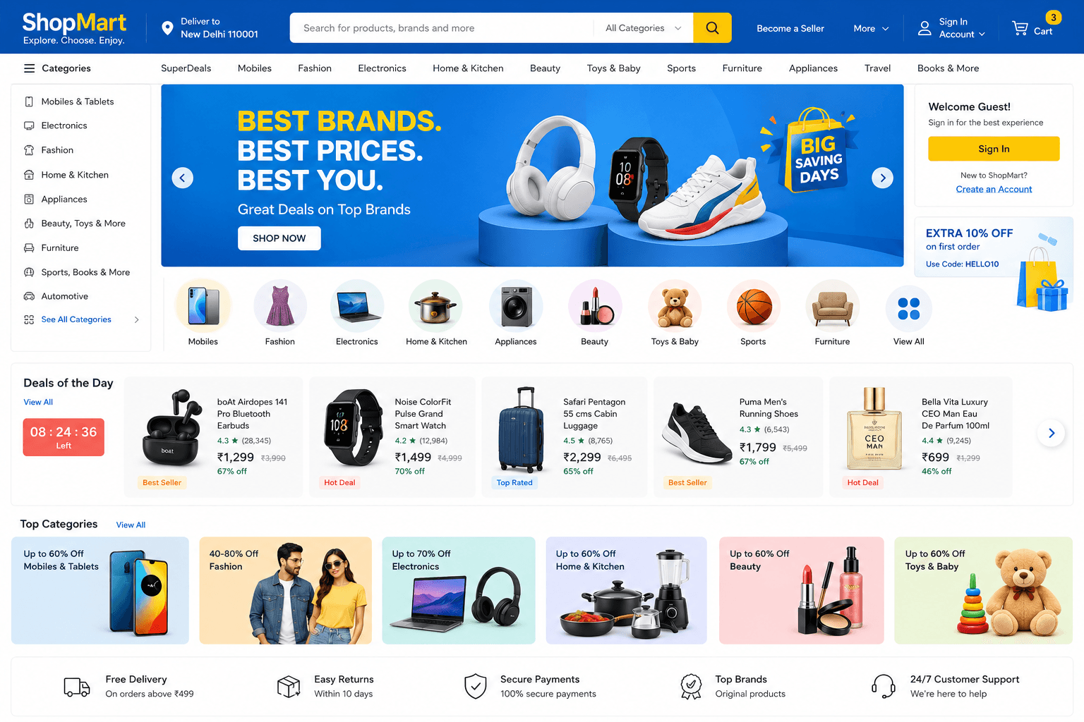 E-commerce website storefront and shopping platform