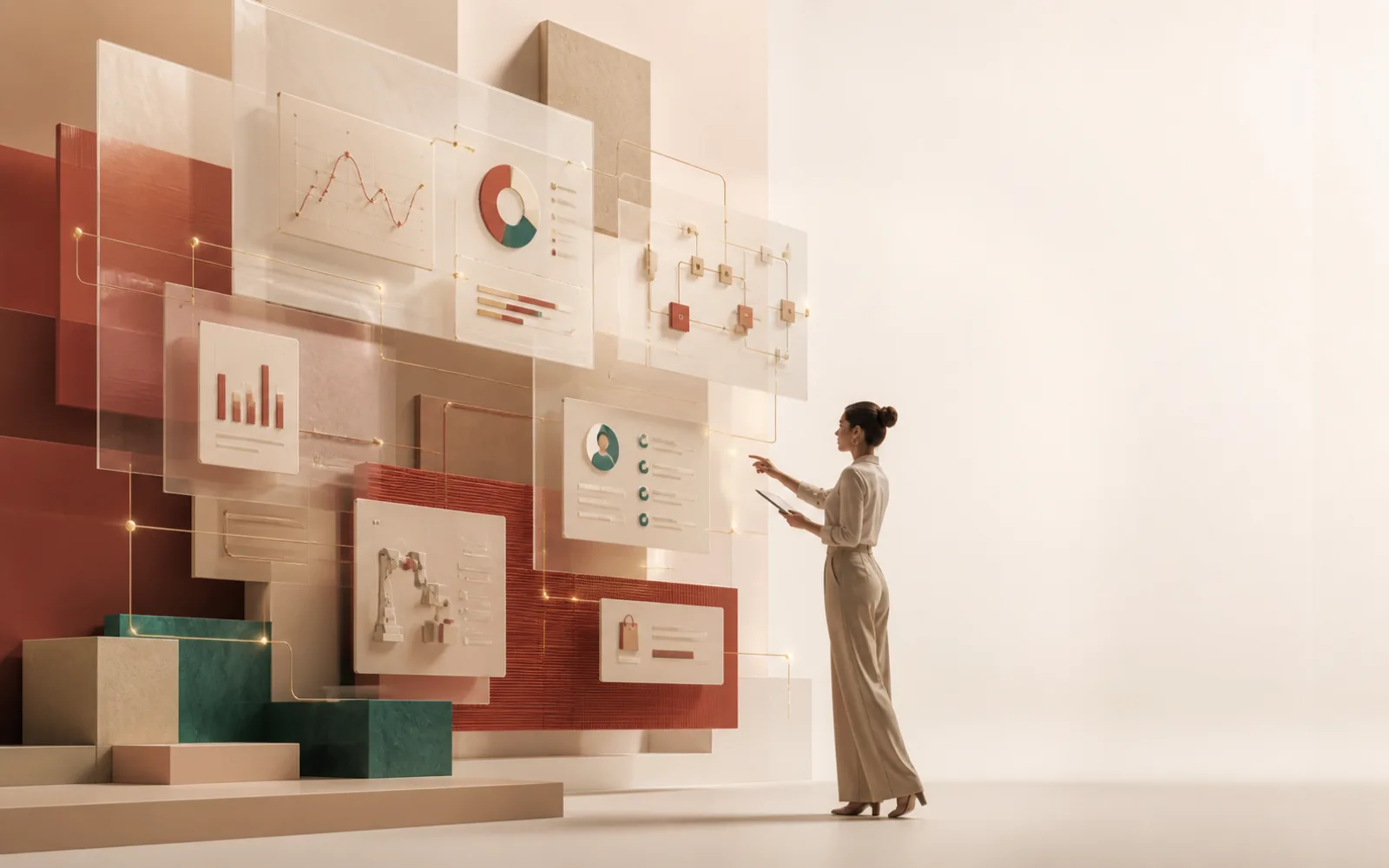 Custom business workflows represented as connected digital modules