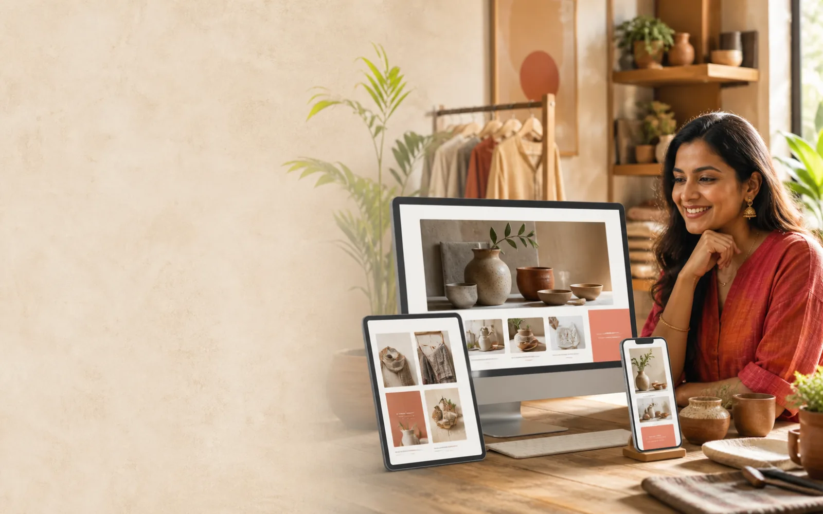 Indian small business owner with responsive ecommerce website