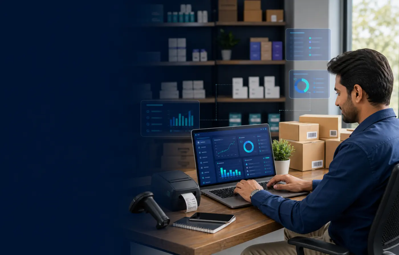 Business owner using cloud billing and inventory management software